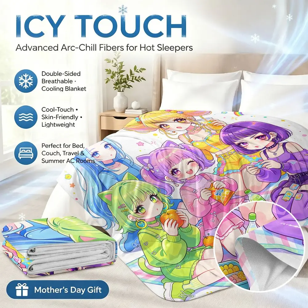 Park Swing Cat Ear Girls Digital Print Cooling Blanket Q MAX 0.3 Cool Light Blanket Carnival Theme Summer Blanket