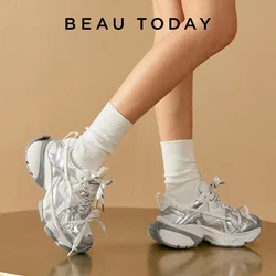 BEAUTODAY Chunky Sneakers Women Breathable Mesh Splicing Casual Retro Mixed Color Thick Bottom Ladies Lace-Up Sport Shoes 29A15