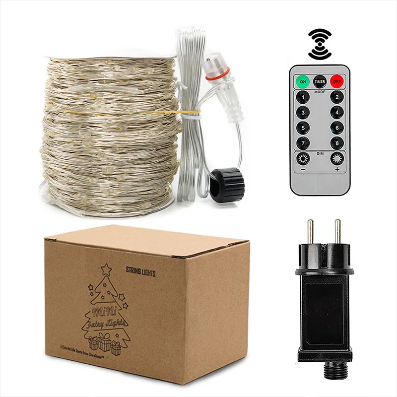 100M Outdoor Waterproof Silver Christmas Garland String Lights 8Modes Remote LED Fairy Light Decoration For Wedding New Year