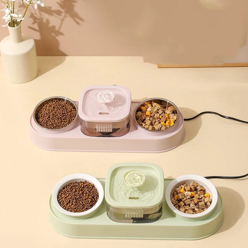 Cat Food Bowl Pet Automatic Feeder Water Dispenser Dog Cat Food Container Drinking Dish Anti Slip Double Bowl