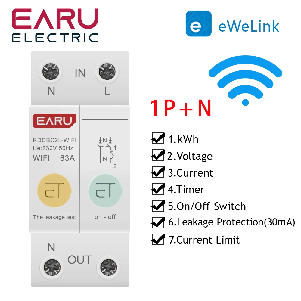 1P + N WIFI przerywacz energii moc kWh miernik czasu przełącznik czasowy z przekaźnikiem woltomierz prąd ochrona przed wyciekiem RCCB RCBO Limitter