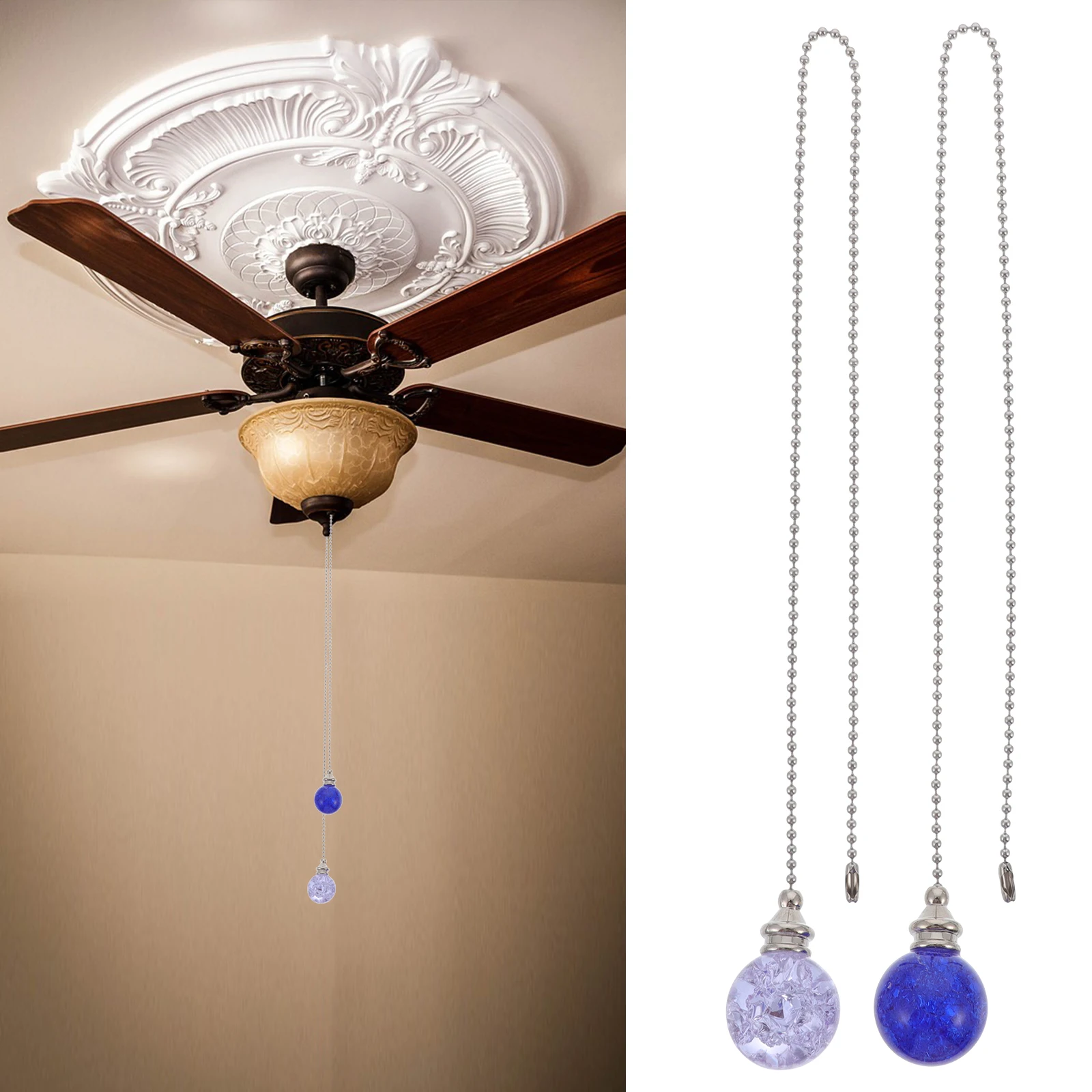 

2pcs Crystal Ball Ceiling Fan Pendant Decor Light Hanging Pendant For Home Bar Cafe Ball Ceiling Fan Pull Chain Hanging