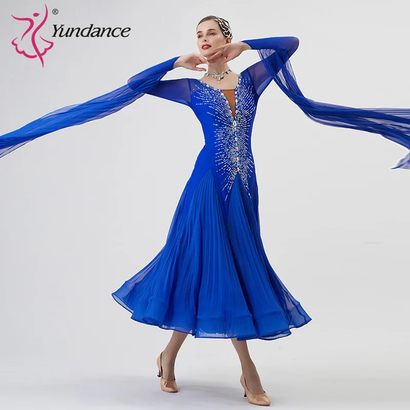 B-22207 مخصص جديد القياسية الدولية قاعة الرقص فستان جودة عالية لؤلؤة الحرير قاعة الرقص فساتين للبيع #5