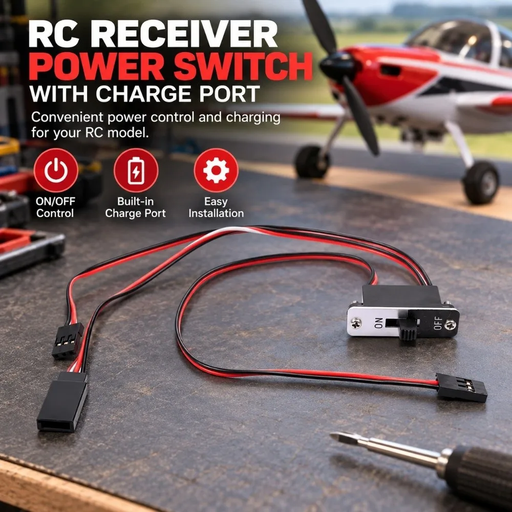 New Black Red White JR Connector Plastic 250mm Medium Aluminum Shell Switch Heavy Duty RC Aluminum Power Switch For RC Airplane