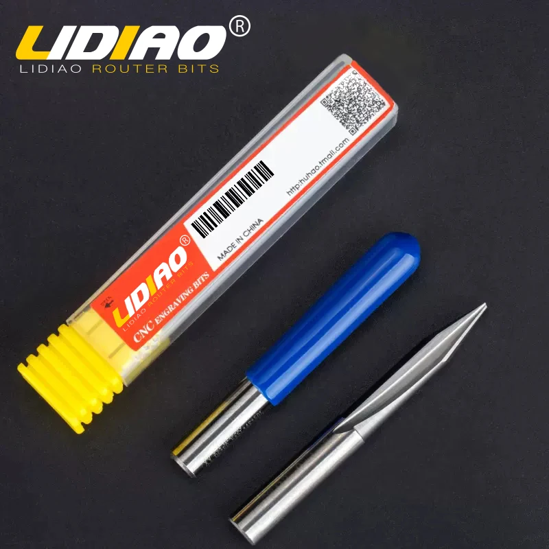 LIDIAO 6MM 3D Engraving Bit V Shape Carbide End Mill PCB CNC Router Bit For Wood 2 Flute Milling Cutter Woodworking Tools
