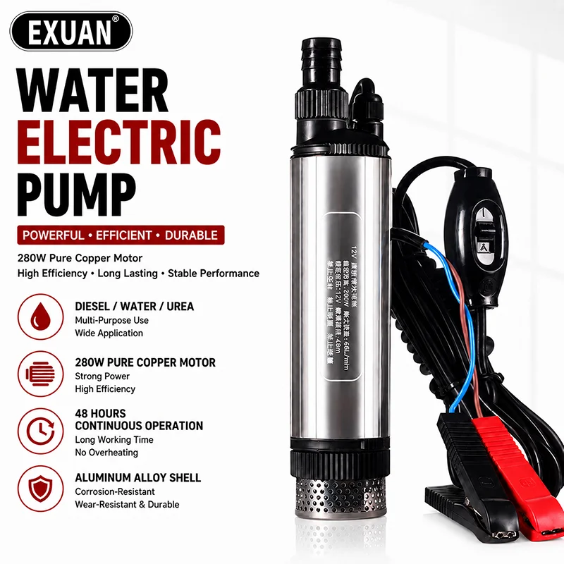 12V Submersible Water Pump 280W Pure Copper Motor Aluminum Alloy Shell Diesel Urea Transfer Pump for Liquid Fuel Transfer