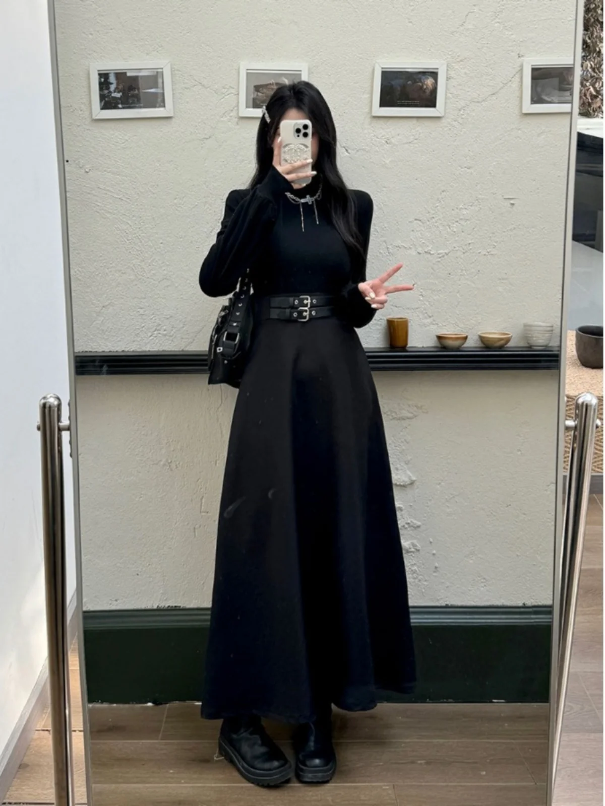 

Женская осенне-зимняя новая базовая кофта Hebe Sle Long Sve Bla Dr с высоким воротником, облегающая, с эффектом утяжки талии, черная