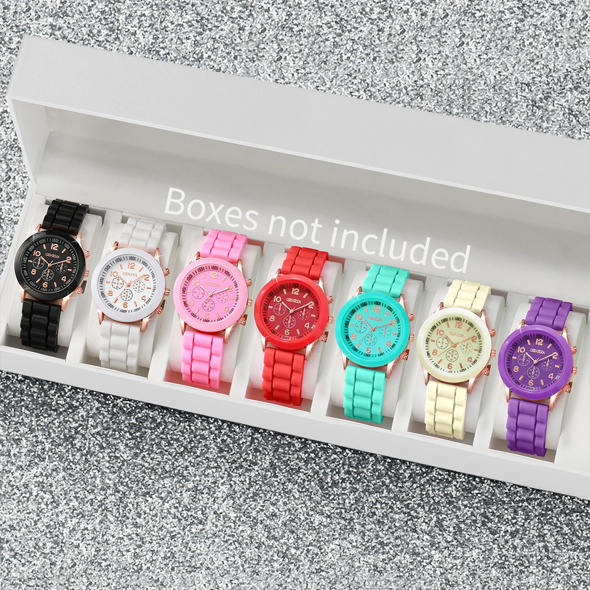 7PCS Women Watches Fashion Silicone Band Ladies Quartz Watch Reloj Mujer Girls Clock Gift（Without Box）