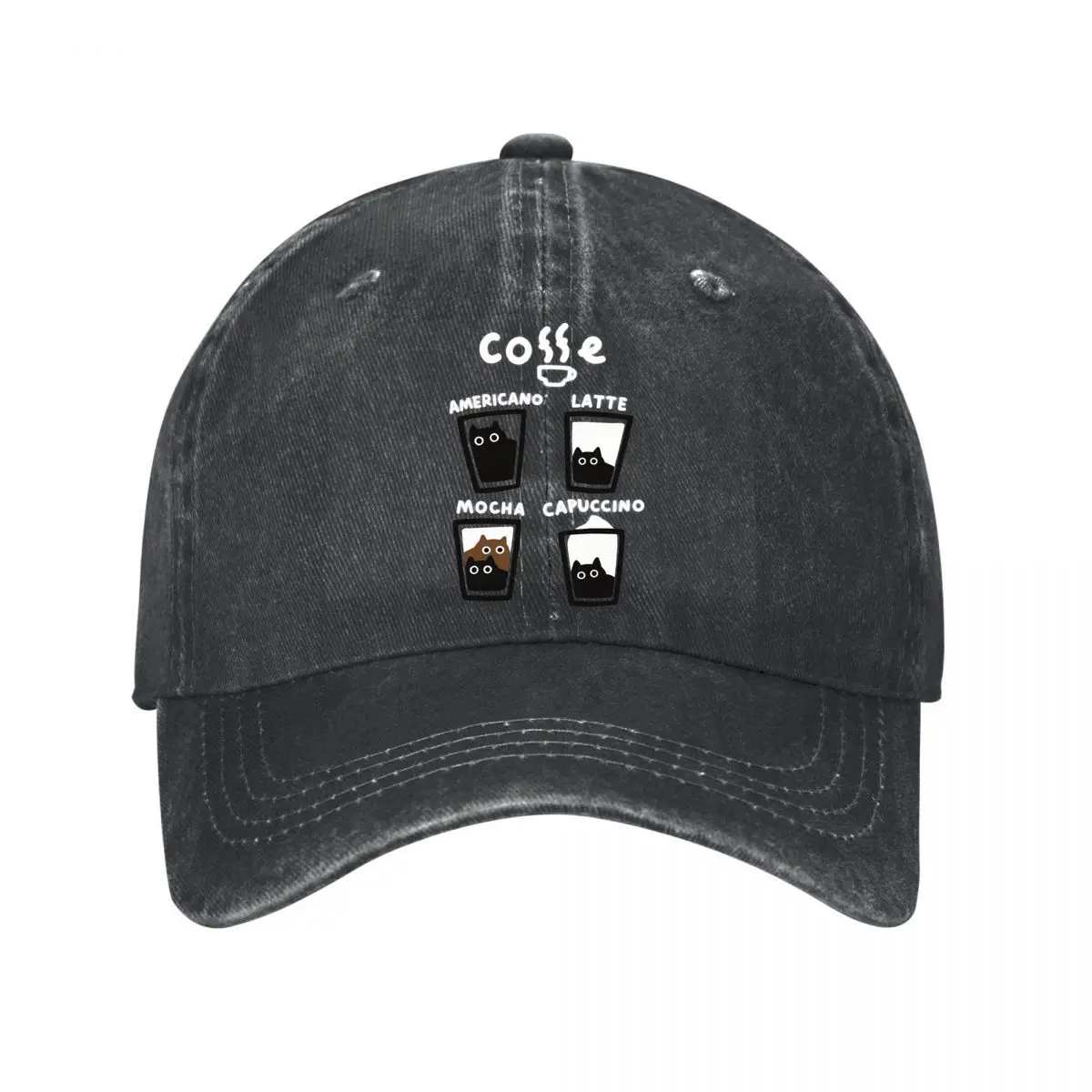 Coffee Cats Americano Latte Mocha Capuccino Drinks Illustration Washed Baseball Cap Outdoor Hat