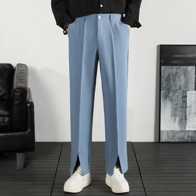 

Весенне-осенняя мужская дизайнерская одежда, мужские социальные брюки, летние мужские классические брюки, костюмы, укороченные брюки, корейская мода для мужчин