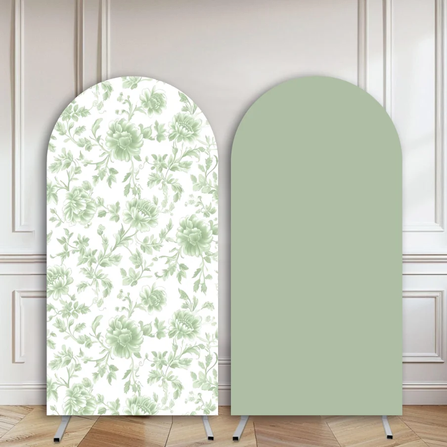 Mehofond Custom 2-Sided Sage Green Flower Pattern Kids Birthday Wedding Bride Shower Cover Chiara Arch Background Decor Backdrop