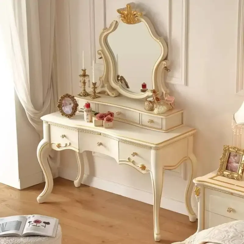 q^-Modern Drawer Makeup Vanity Desk Wooden European White Cheap Makeup Vanity Desk Mirror Corner Kaptafel Furniture For Home*.