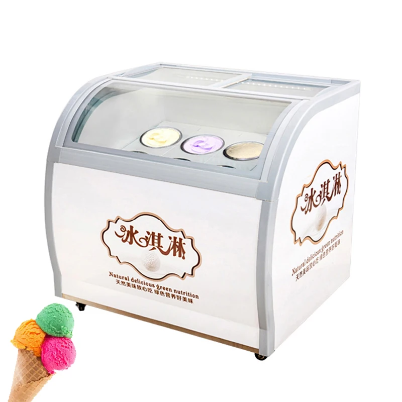 Stainless Steel Ice Cream Showcase 4 Round barrels Or 6 Square Barrels Ice Cream Display Cabinet Popsicle Ice Porridge Freezer