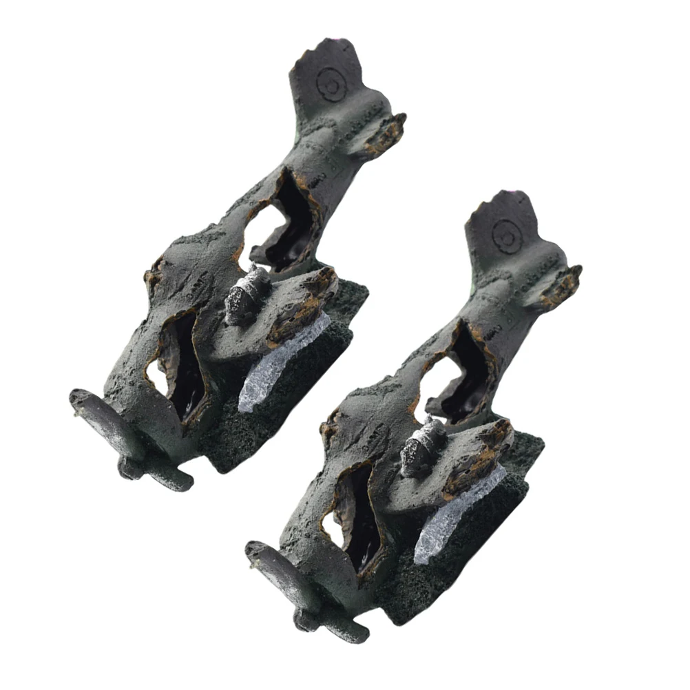 

2pcs Airplane Wreckage Resin Aquarium Decor Fish Tank Hideout Lifelike Durable Underwater Theme Pet Supplies ornaments
