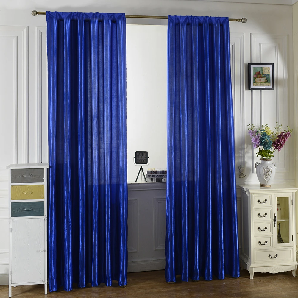 Modern Solid Color Satin Door Window Curtain Room Semi-shading Drape Curtains