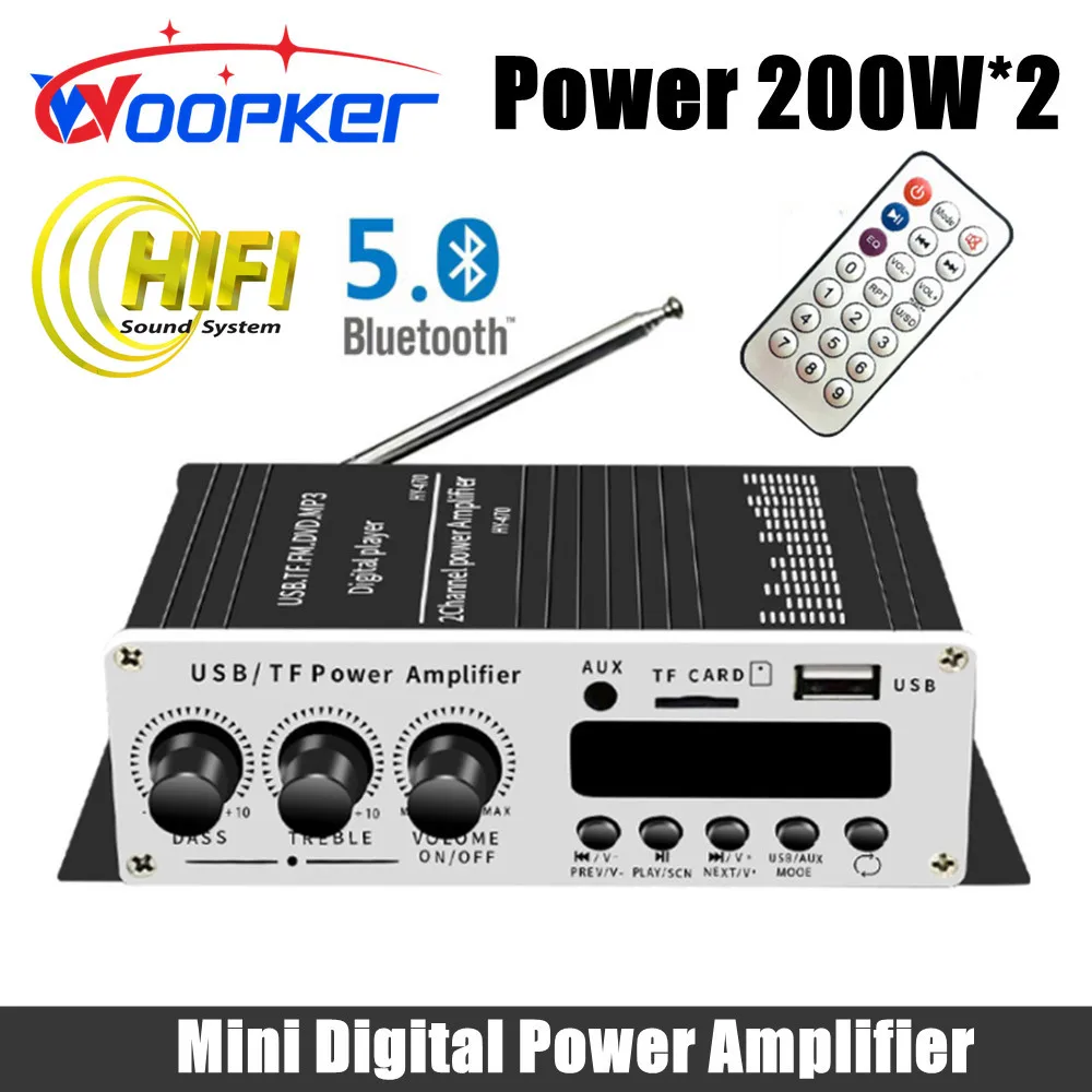 

Woopker 470 Digital Power Amplifier HIFI channel 2.0 Treble And Bass Audio AMP Rated Power 20W*2 For Home Theater Club Car Party