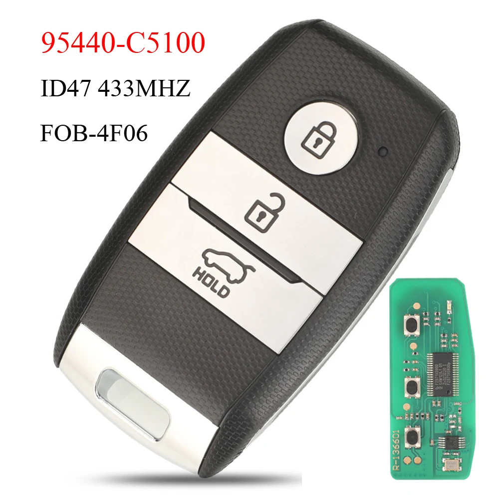 jingyuqin FCCID FOB-4F06 ID47 433MHz Keyless Go Card 3 Buttons Car Remote Control Key For KIA Sorento 2016 2017 2018 95440-C5100