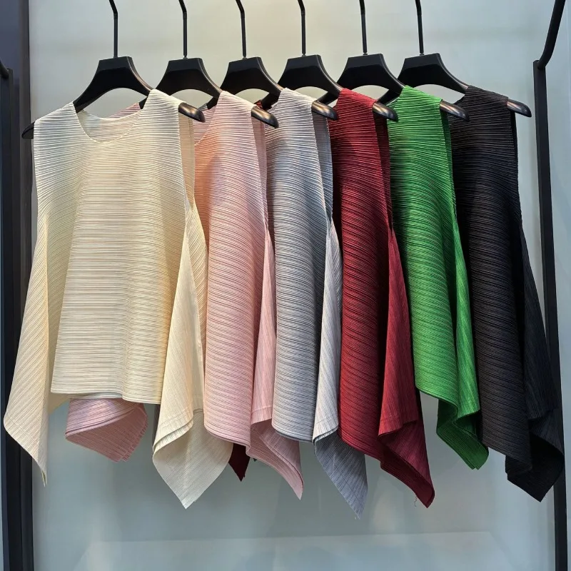 Miyake Pleated 2026 New Style Shaking Vest New Fashion Versatile Elegant Simple Solid Color Round Neck Loose Sleeveless Top