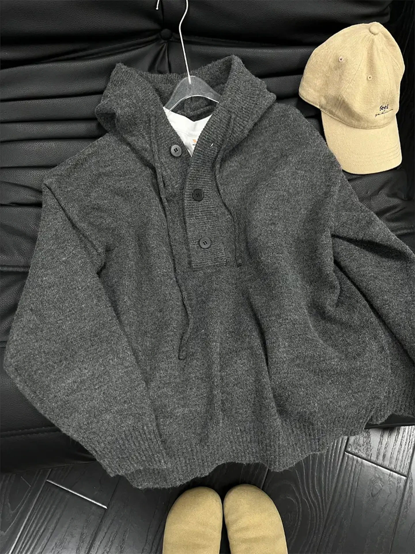 

Мужской свитер Deep ey Heavyweight с капюшоном, вязаный, осенне-зимний, в американском ретро-стиле, с открытым плетением, премиум-качество...