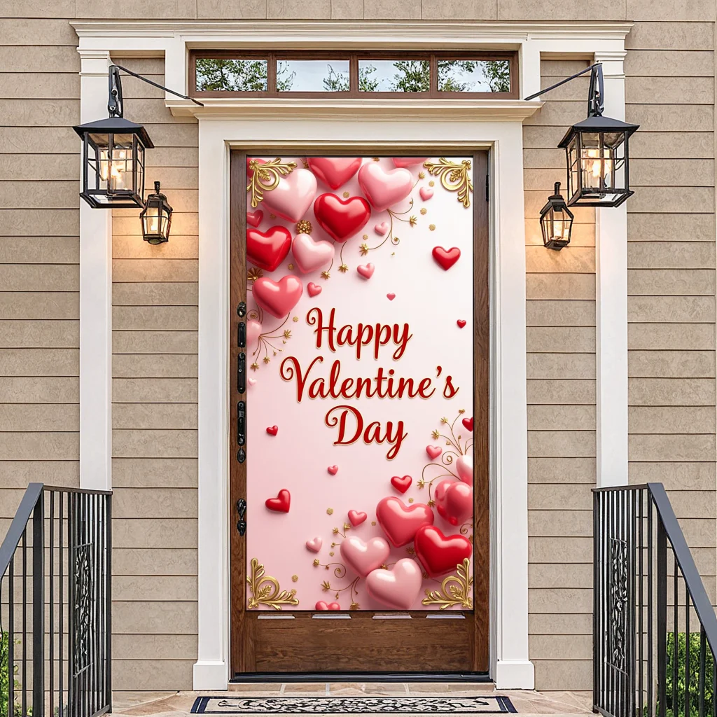 Valentine's Day Banner with Hearts and Roses Party Background Decoration Backdrop Romantic Celebration Event Photography Decor