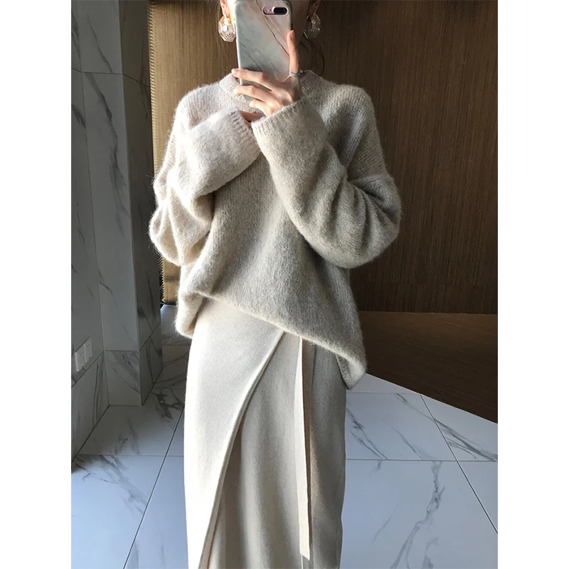 

ChicJOC Wrap Knitted Cashmere Elastic Waist Easy Wear Half Skirt Commute Simple Style mid Waist Other Material Other Process