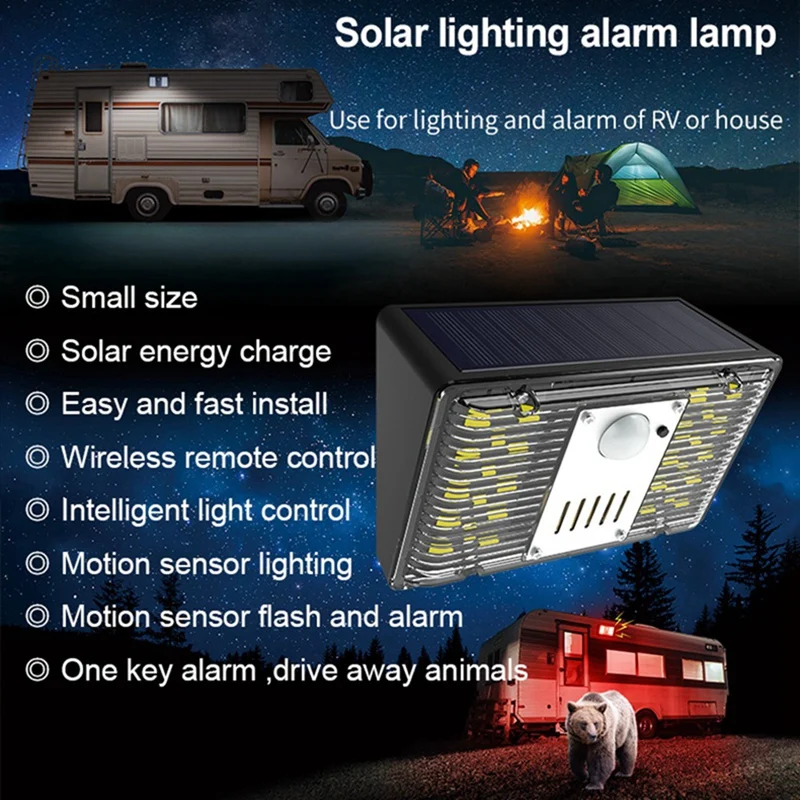Lámpara de alarma de luz Solar, alarma de seguridad con Control remoto, Sensor de movimiento, sirena de alarma, Detector de 129DB para patio de casa al aire libre, fácil de usar
