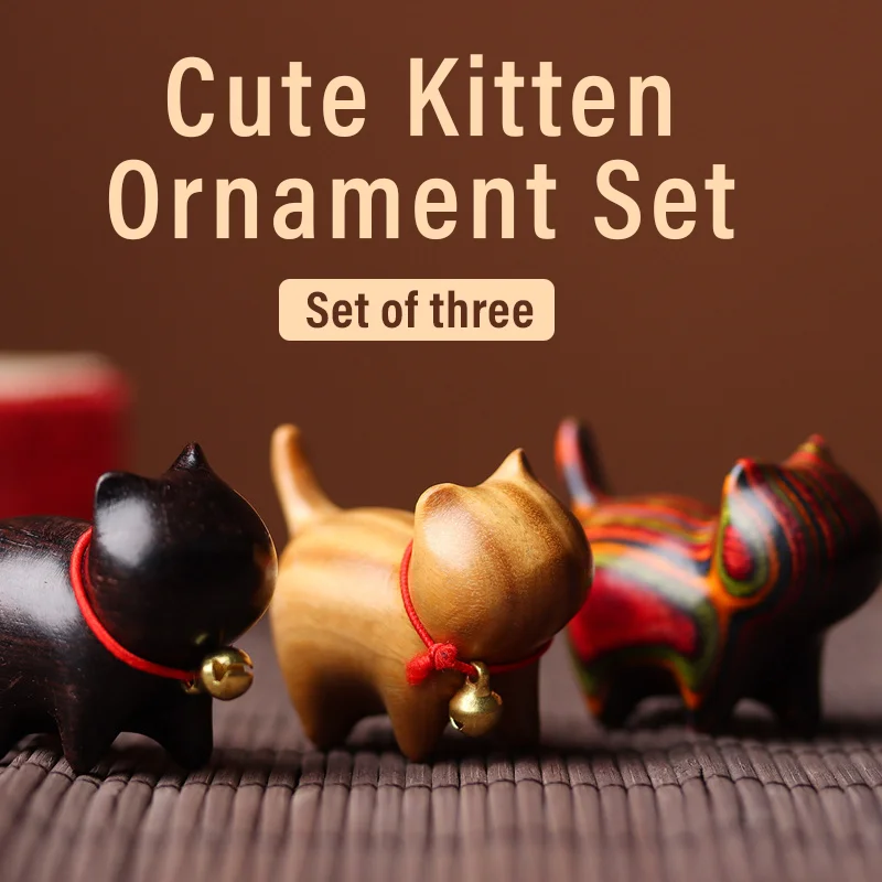Miniature Things Sculptures Cat Ornaments Set Cute Colored Wooden Cat Desktop Office Accessories Home Decoration Gift Souvenirs