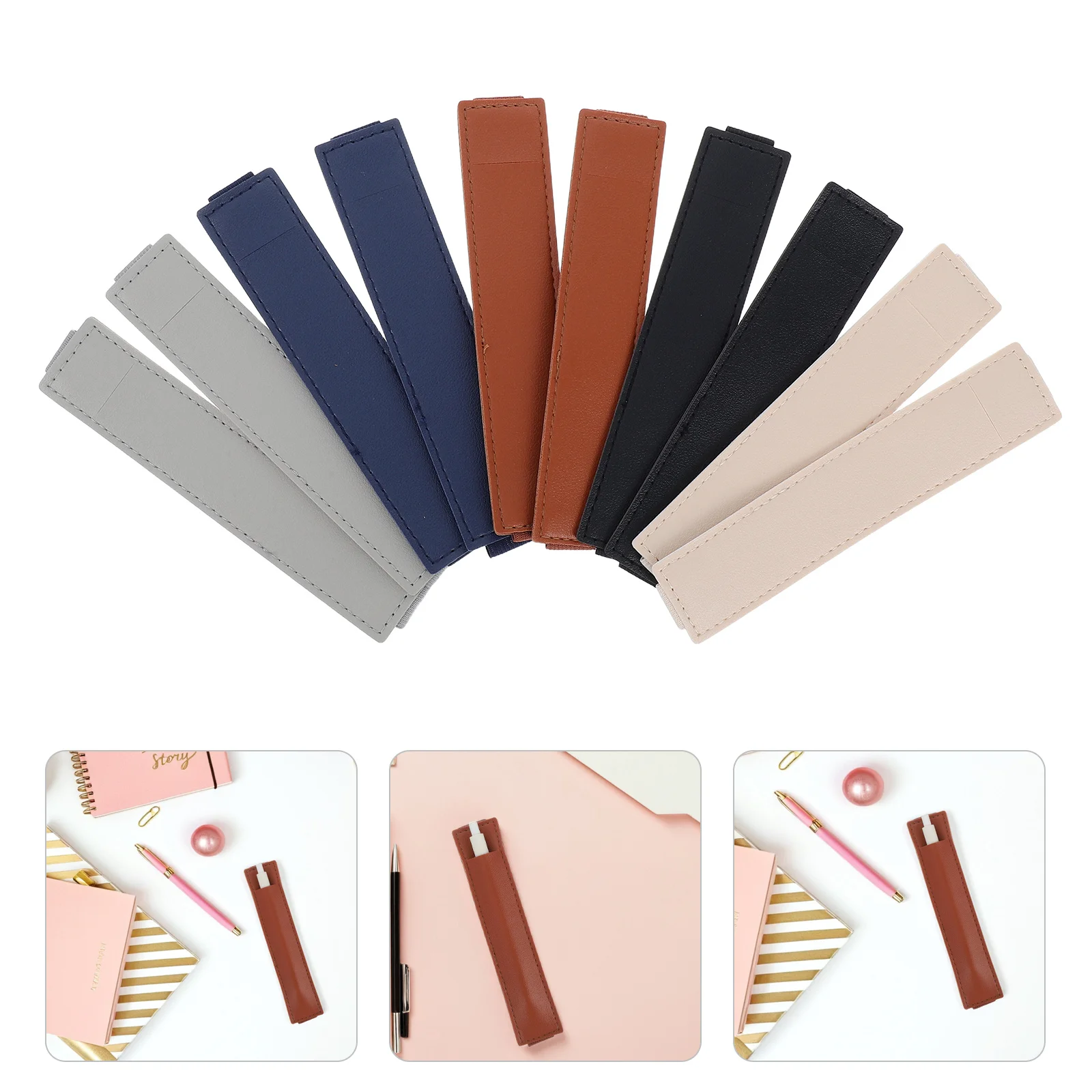 

10Pcs PU Elastic Adjustable Pen Holder Band Notebook Pencil Pouch Strap for Journals Planners Binders School Office Use