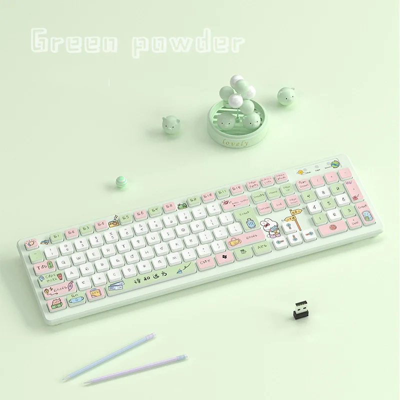 

104 Keys Kawaii 2.4G Wireless Keyboard Silent Pink Wired Gaming Keyboard Cute Cartoon Girl Gamer Keyboard For Laptop PC Computer