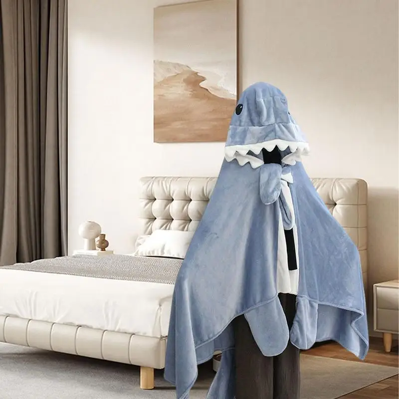 Wearable Shark Blanket Soft Flannel Hoodie For Home Sleeping Shark Wearable Fleece Throw Onesie Blanket