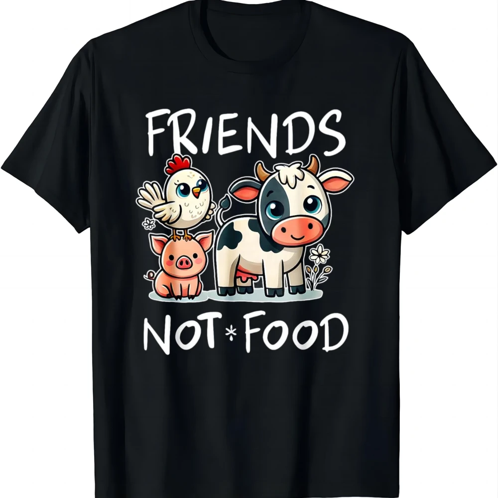Friends Not Food Funny Vegan Vegetarian Cute Animals Gift T-Shirt Summer Casual T Shirt Women Mens Clothing Tops Camiseta