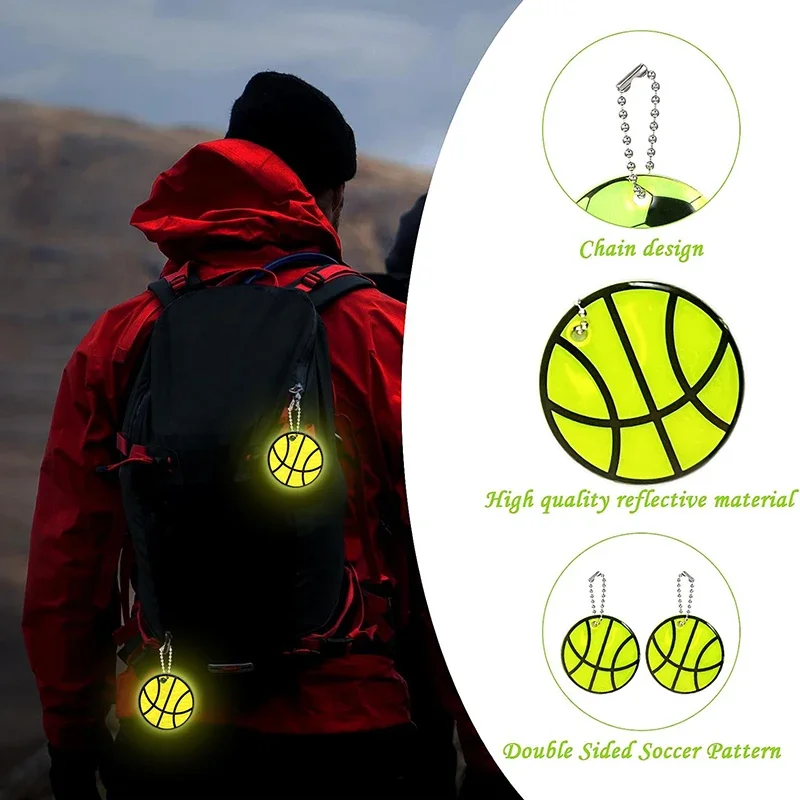 10PCS Basketball Reflective Keychains Outdoor Night Safety Stars Lightning Backpack Pendants Fashion Key Rings Gifts