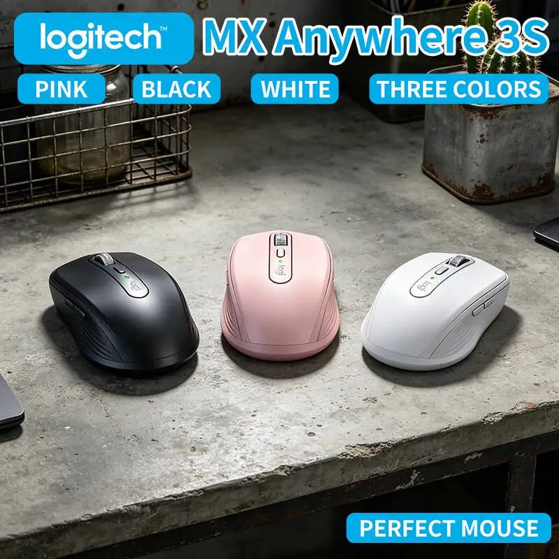 Ergonomic Logitech MX Anywhere 3S Wireless Mouse - 8K DPI, MagSpeed Wheel, Anti-Slip Grip, Ideal for Train Trip & Home Office