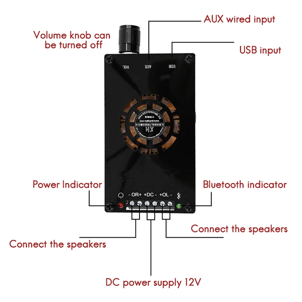 لوحة مضخم طاقة بلوتوث رقمية ، مكبر صوت 2x50W