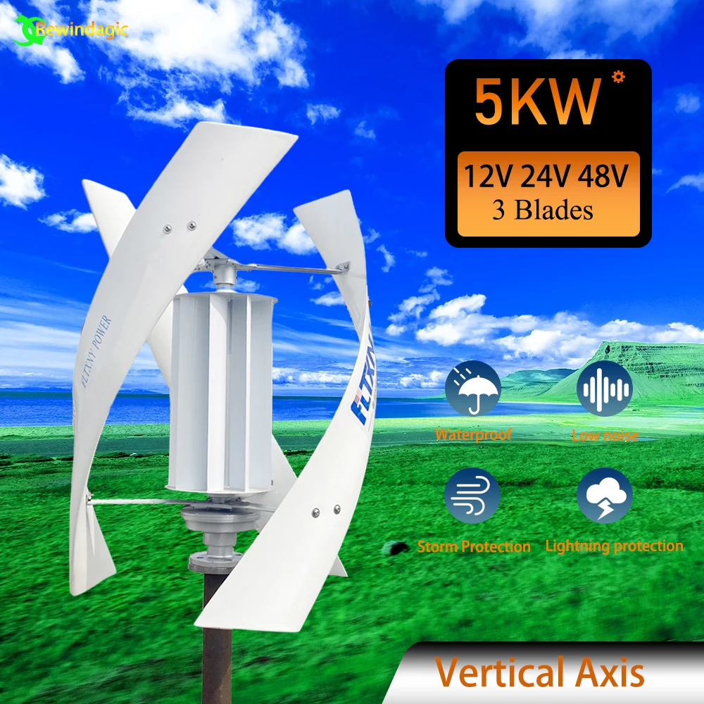 

Hot Free Energy Windmill 5000w Vertical Axis Permanent Maglev Wind Turbine Generator 12v 24v 48v With MPPT Controller