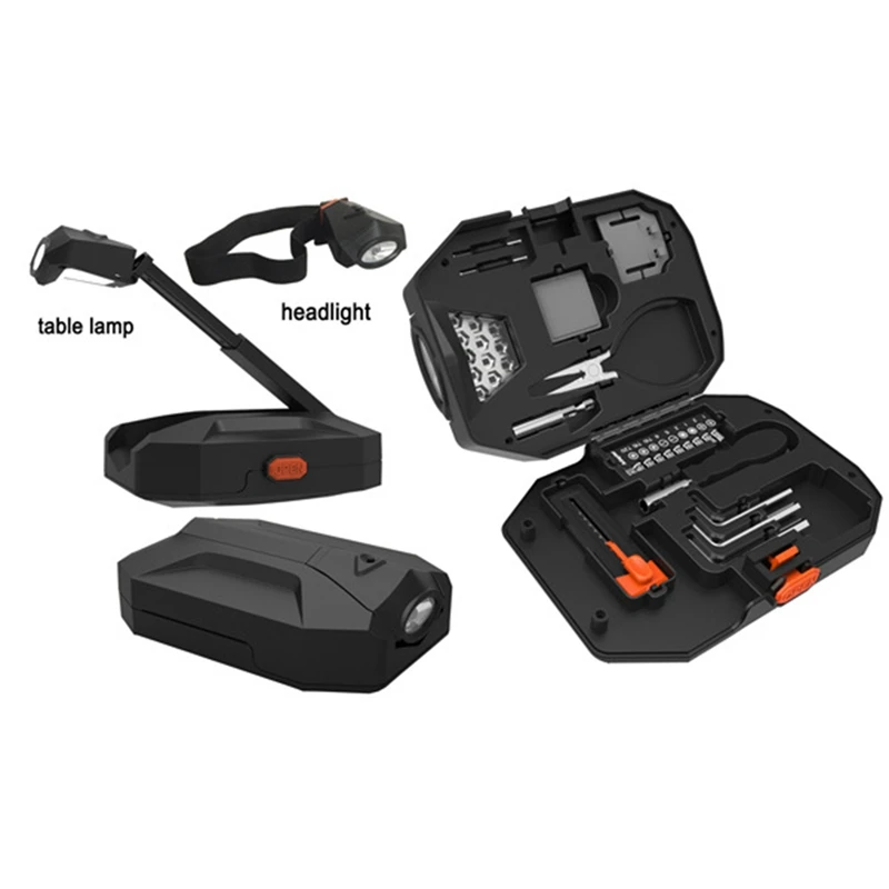 Kit d'outils avec éclairage, comprenant un jeu de tournevis, une poignée à cliquet, un manchon et une montre