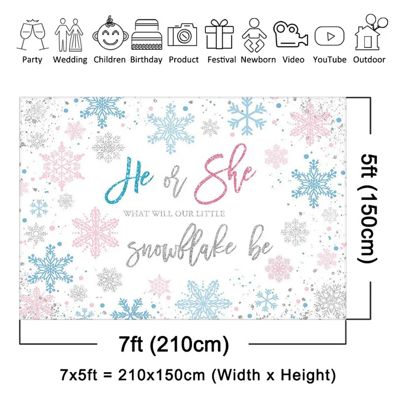 Mocsicka Geschlecht Offenbaren Hintergrund Blau und Rosa Schneeflocken Geschlecht Offenbaren Party Dekorationen Er oder Sie Wird Baby Werden Foto Hintergrund