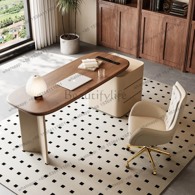 French desk creamy light luxury solid wood minimalist writing desk boss table