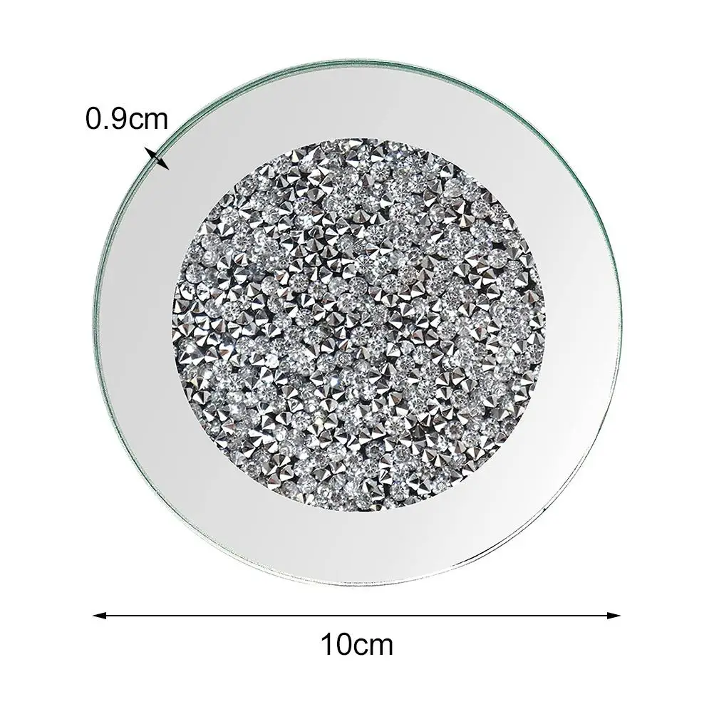 Kitchen Glass Mirrored Coaster 4x4inch Crushed Diamond Cup Mat Tabletop Decor for Restaurant Bar Dining Table 4Pcs