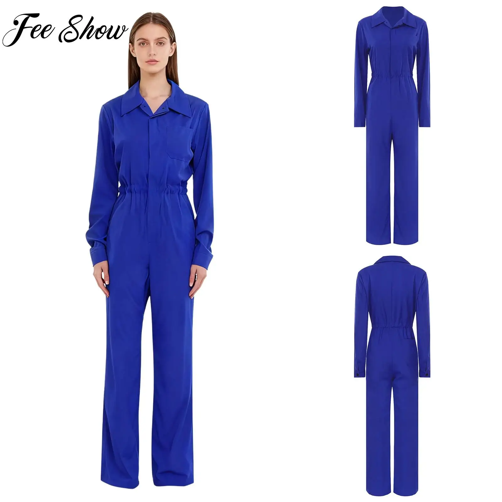 

Women's Retro Coveralls Fashion Casual Jumpsuits Solid Color Long Sleeve Overalls for Worker Vocation Party Clubwear Daily Wear