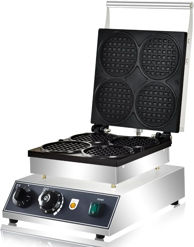 業務用ラウンドワッフルメーカー 4個焼き ノンスティック電気ワッフルメーカー ステンレス製ノンスティック両面ベルギーワッフルメーカー