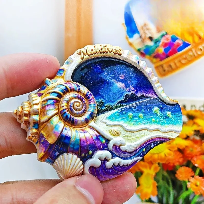 Maldives Fridge Stickers Beach Travel Souvenirs Conch Seashell Cheilinus Undulatus Fridge Stickers Birthday Gifts
