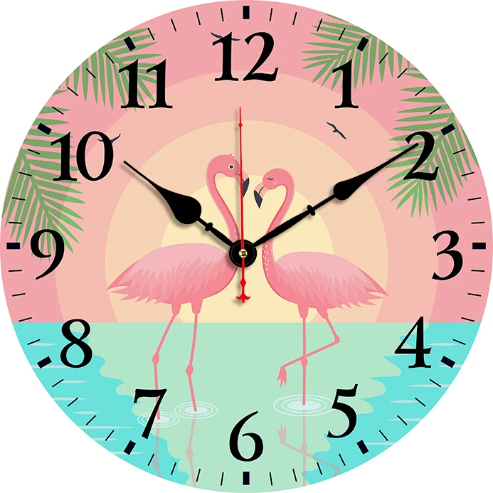 Flamingo Wall Clock Kitchen Decor Wall Art Silent Non Ticking Large Round Wall Clocks For Living Room Bedroom Office