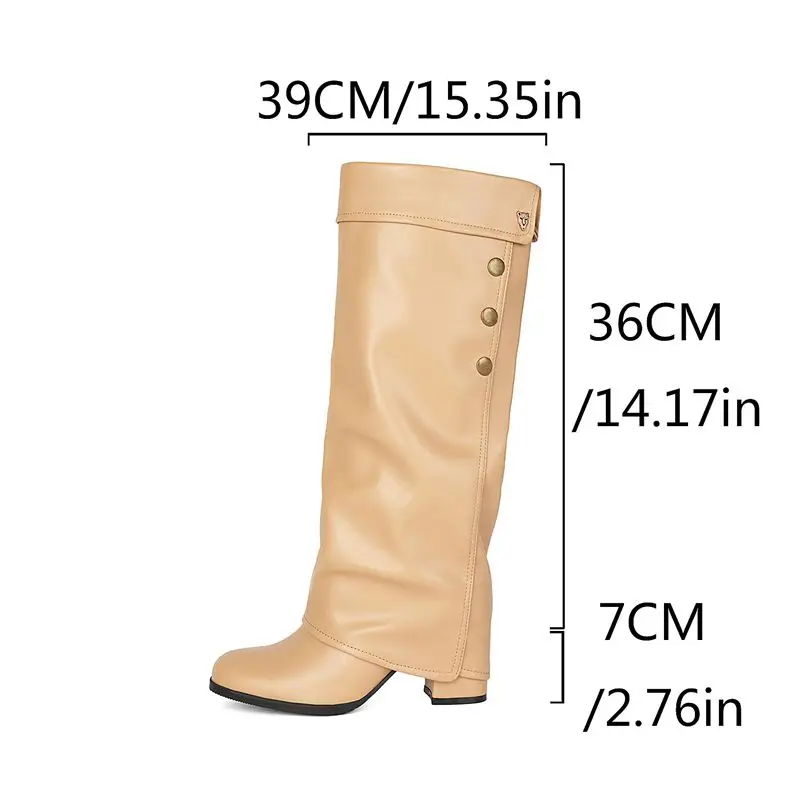 SIMLOVEYO Apricot Women's Knee High Boots Round Toe 7cm Block Heels Slip On Plus Size 41 42 43 Sexy Handmade Dating Long Botas