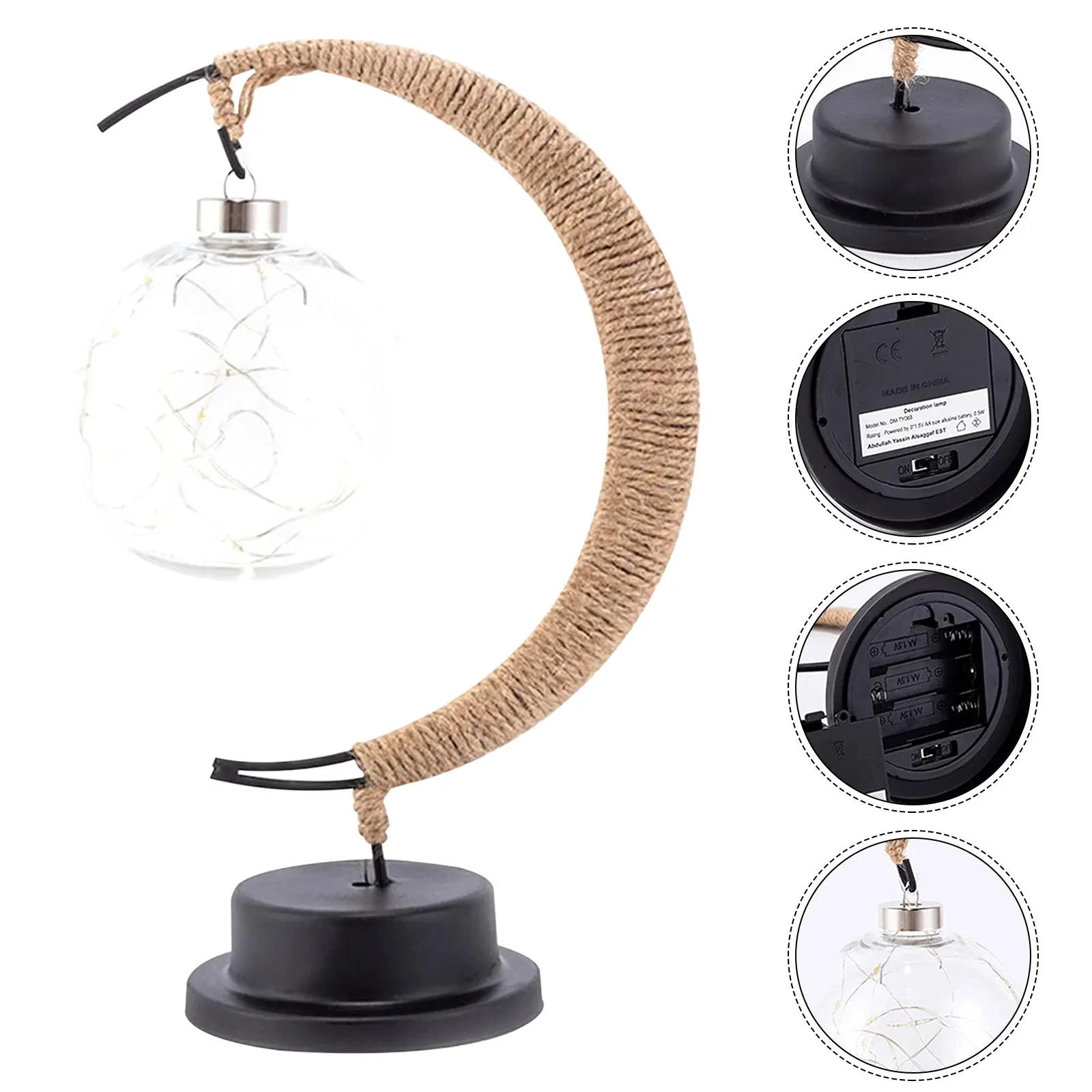 Imagem -05 - Led Moon e Rattan Ball Night Lamp para Crianças Estrelas Lua Artesanal Corda de Cânhamo Usb Ferro Forjado Luz de Mesa