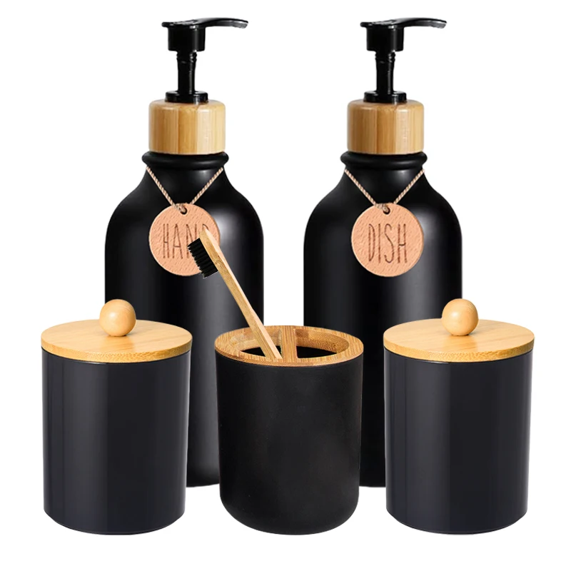 Black Bathroom Container Matter Black Hands Dishes Mouthwash Soap Dispenser Toothbrush Holder Cotton Swab Holder