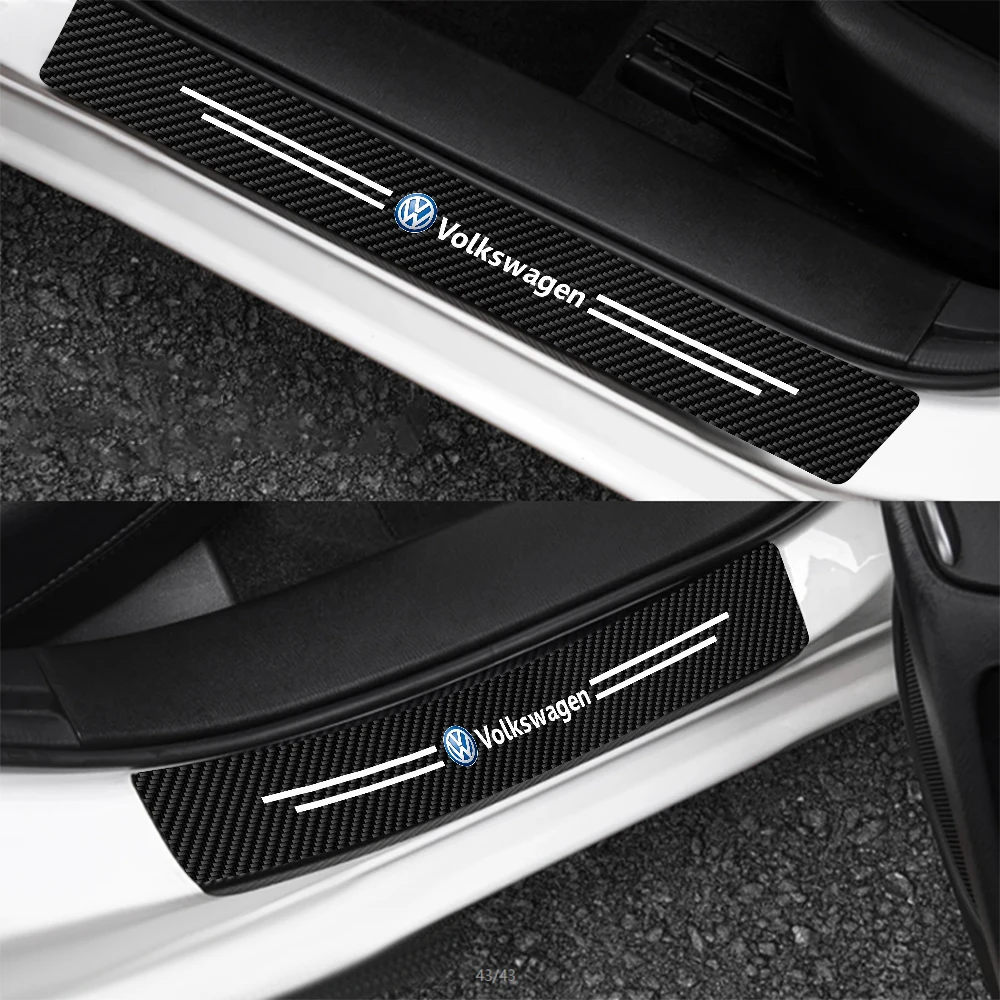 4PCS Leather Carbon Fiber Car Door Edge Sill Protector Strip Stickers For Volkswagen VW R-line GTI Polo Golf Passat Tiguan Jetta