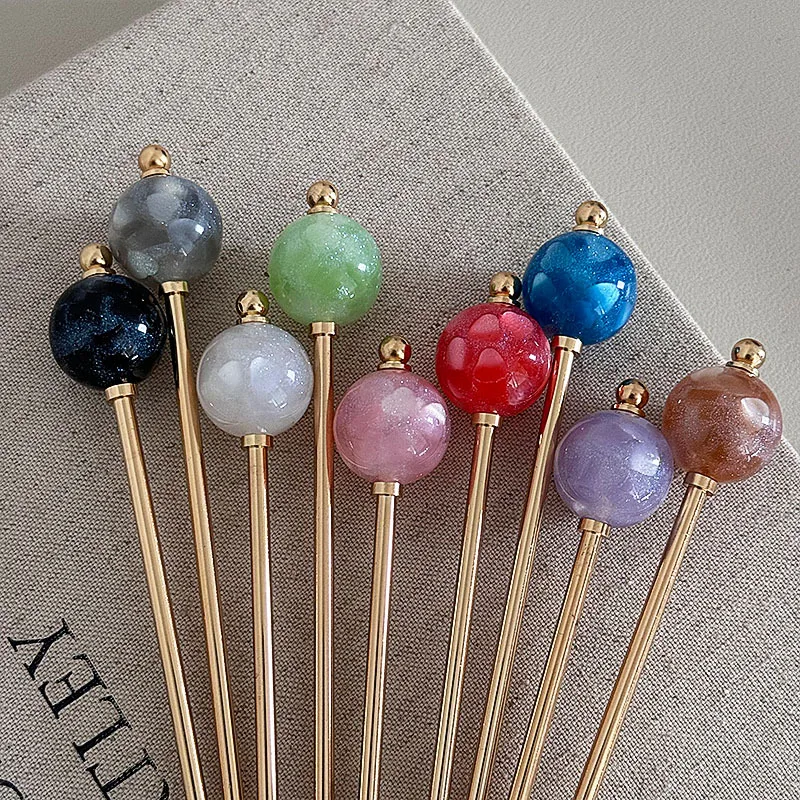 New Chinese Style Minimalist Candy Color Ball Metal Hairpin Bun Lazy Updo Gadget Daily Wear Hairpin Hair accessories