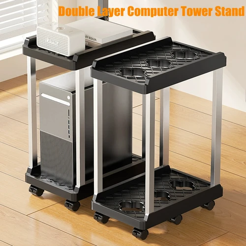 Soporte de torre de ordenador de doble capa, Base móvil con ruedas universales, soporte de caja de elevación de almacenamiento Simple, soporte de CPU para PC