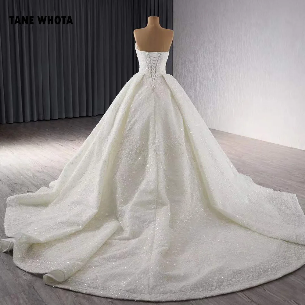 Vestido De Novia Sencillo Strapless Sequins Beading Appliques Lace Up Back Customized White Wedding Dresses